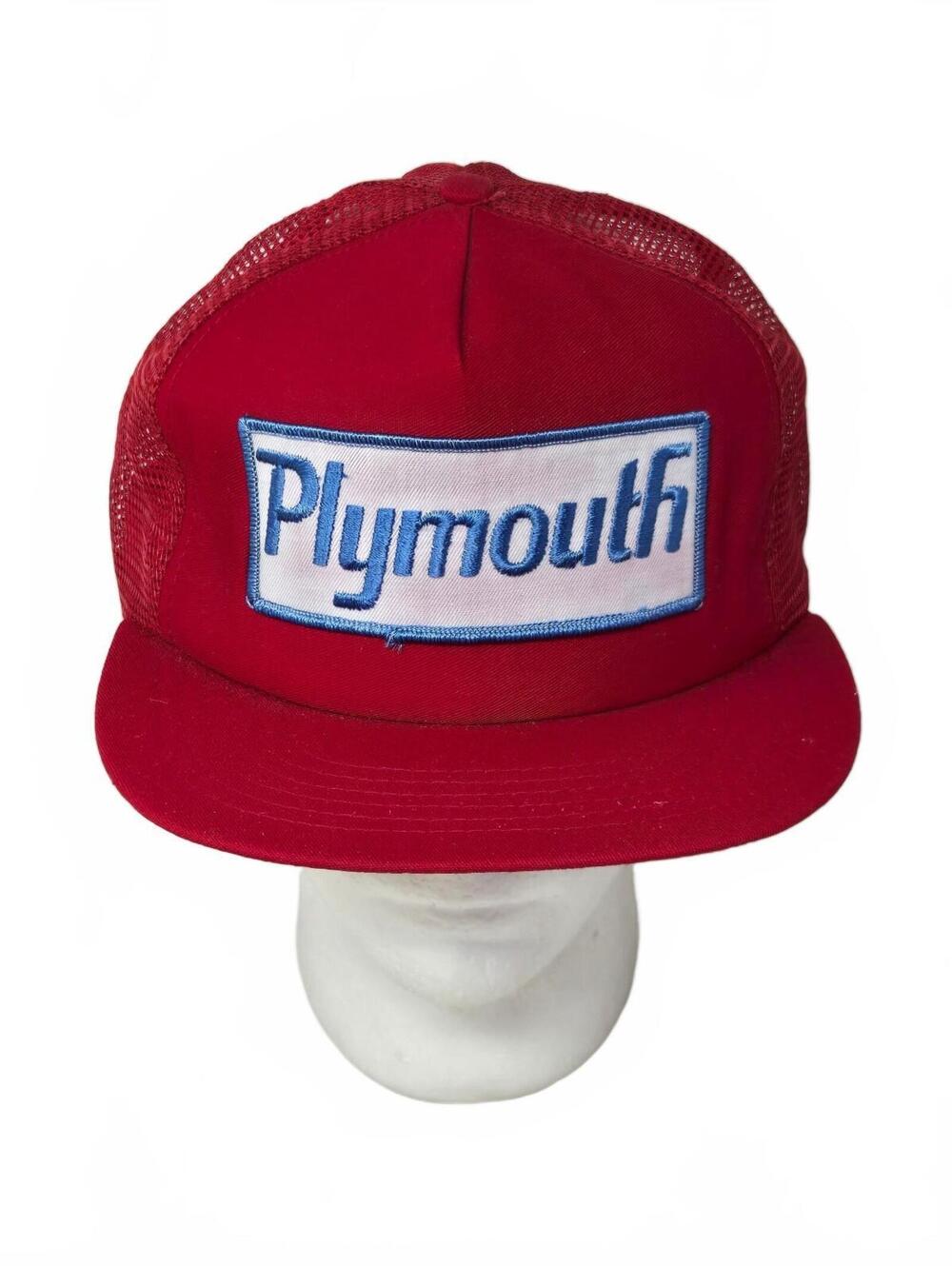 vintage Plymouth automotive trucker hat 1980's Patch Red Mesh USA MADE